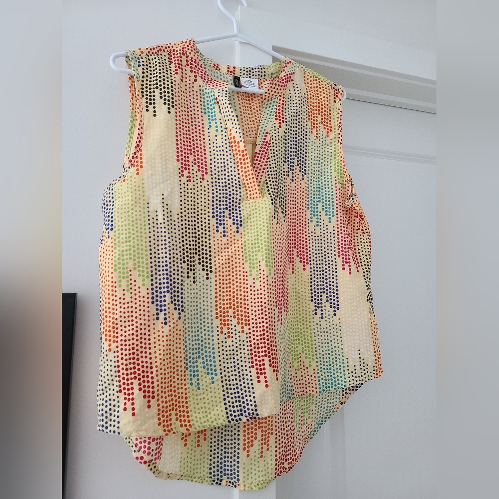 Asymmetrical Sleeveless Blouse in Orange and Green